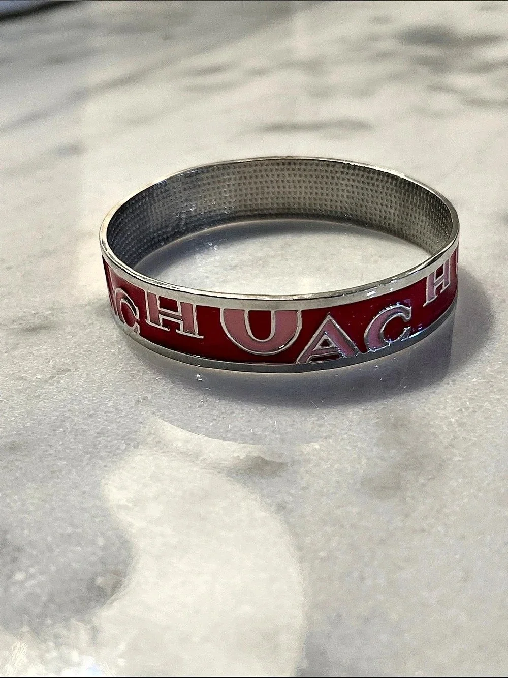 Coach Signature Enamel Bangle Red & Silver Like New